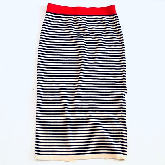 Pretty Garden striped knit skirt set Women's Large red black cream stretch - Picture 7 of 12